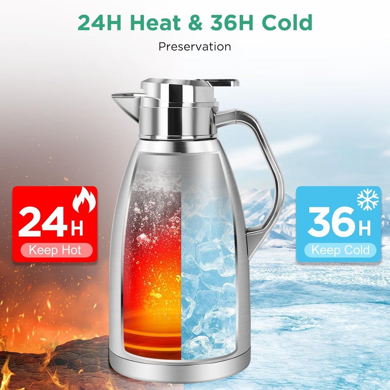 78oz / 2.3L Coffee Carafe Insulated Coffee Thermos, Stainless Steel Vacuum Thermal Pot Flask for Coffee, Hot Water, Tea, Hot Beverage - Keep 24 Hours Hot/Cold - Image 4