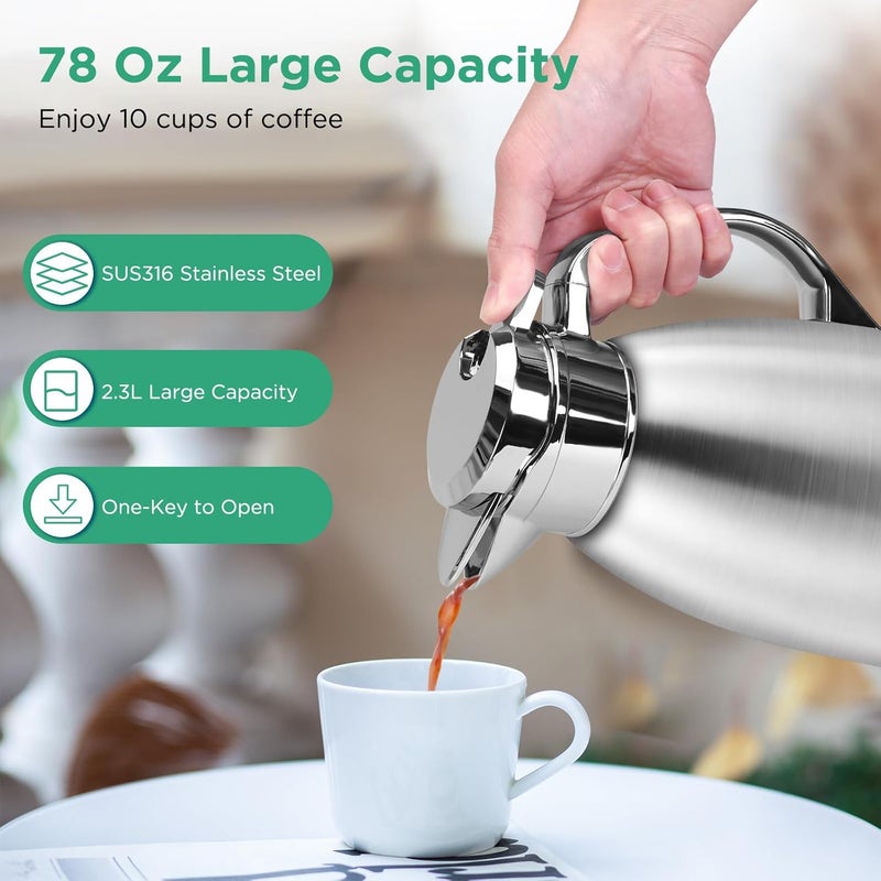 78oz / 2.3L Coffee Carafe Insulated Coffee Thermos, Stainless Steel Vacuum Thermal Pot Flask for Coffee, Hot Water, Tea, Hot Beverage - Keep 24 Hours Hot/Cold - Image 2