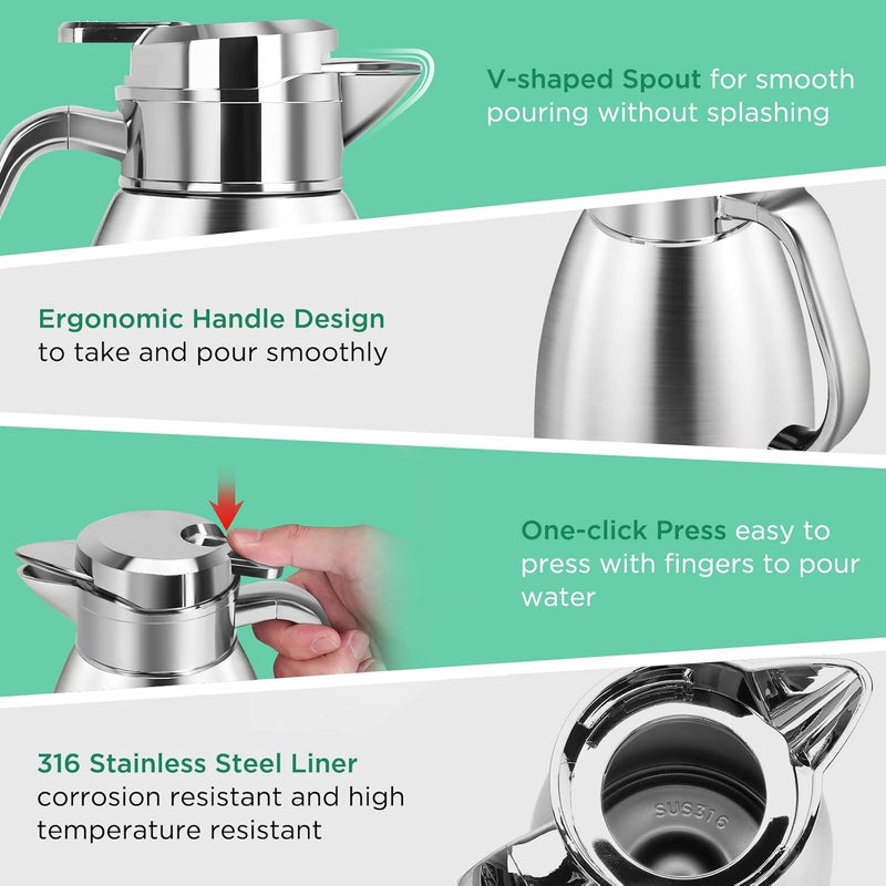 78oz / 2.3L Coffee Carafe Insulated Coffee Thermos, Stainless Steel Vacuum Thermal Pot Flask for Coffee, Hot Water, Tea, Hot Beverage - Keep 24 Hours Hot/Cold - Image 3