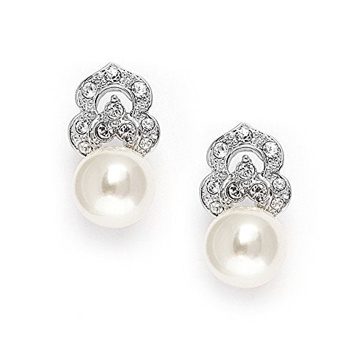 Mariell Cubic Zirconia Pearl Drop Clip-On Earrings for Women, Non-Pierced Earrings, Jewelry for Brides - Image 1