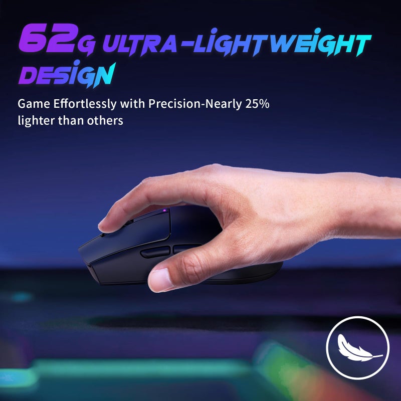 RisoPhy Superlight Wireless Gaming Mouse, 62g Dual Macro-Switches Gaming Mouse, 3-Mode Wireless/USB-C/Bluetooth Mouse with Adjustable 12000DPI, 5 Programmable Buttons Computer Mouse for PC/Mac-Black - Image 3