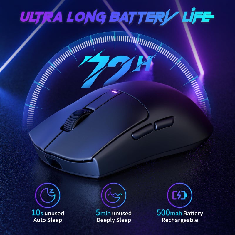 RisoPhy Superlight Wireless Gaming Mouse, 62g Dual Macro-Switches Gaming Mouse, 3-Mode Wireless/USB-C/Bluetooth Mouse with Adjustable 12000DPI, 5 Programmable Buttons Computer Mouse for PC/Mac-Black - Image 5