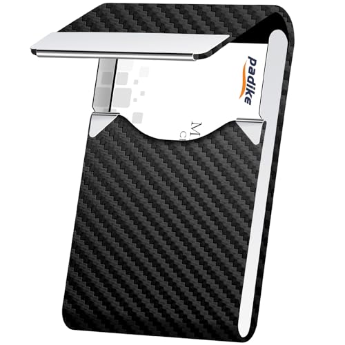 Padike Professional Business Card Holder PU Leather Business Card Case Name Card Holder Slim Metal Pocket Card Holder with Magnetic Shut (Black-1) - Image 1