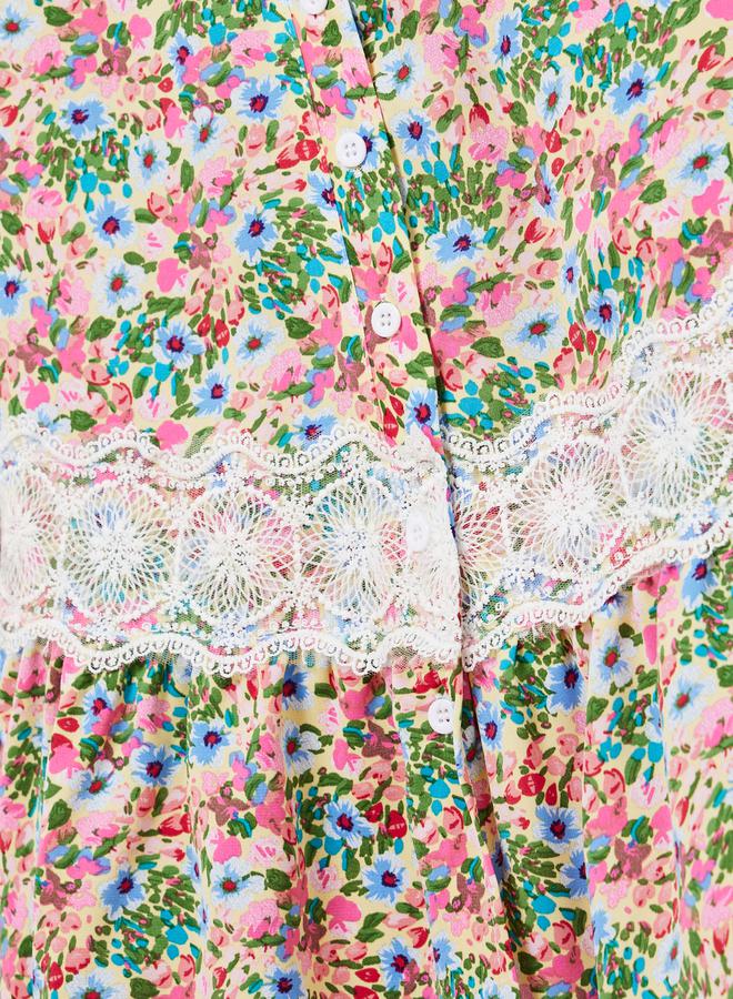 Styli Styli Lace Insert Floral Print A-Line Midi Dress  - Image 4