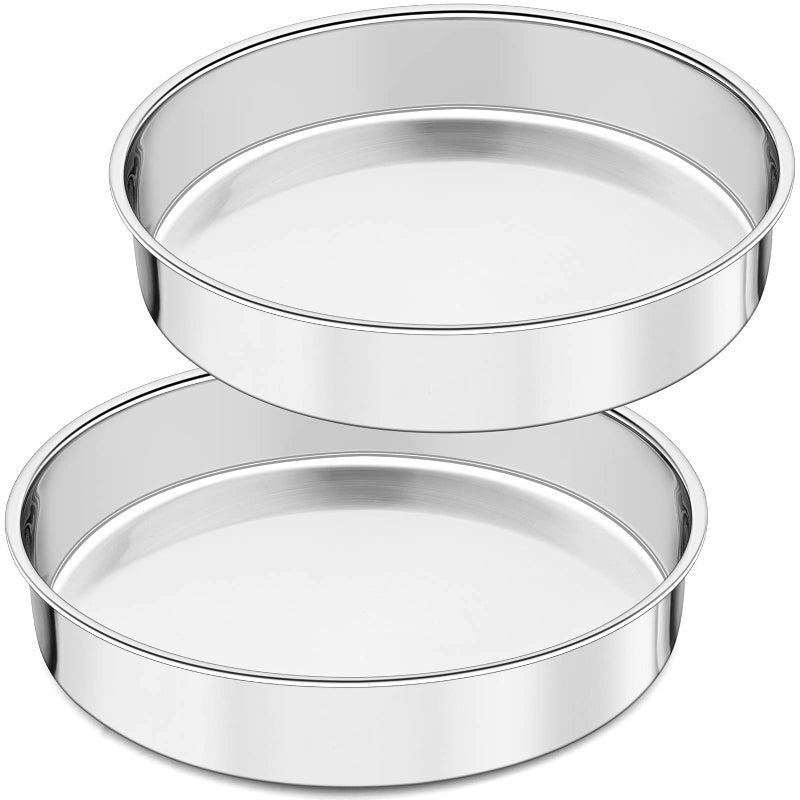 Joyfair 9 Inch Cake Tin Stainless Steel Round Cake Mould Tin Set of 2 Layer Baking PanOven Toaster Bakeware for Roasting OnePiece Molding  Straight Side Mirror Finish  Dishwasher Safe 25cm