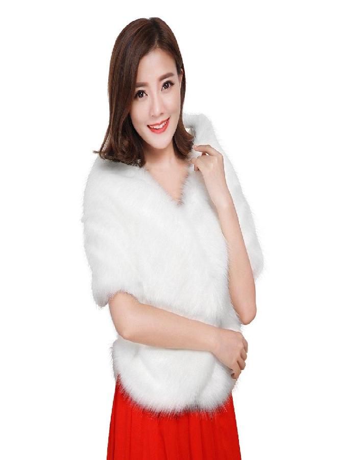 Fakeface Women Winter Classic Faux Fur Capelets Shawls Soft Long Wedding Bridal Bridesmaid Shoulder Cape Wraps Dress Coat Tippet White - Image 2