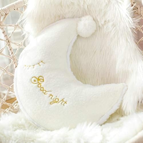 Peach Cuddle Cute Moon Shaped Velvet Fluffy Fur Cushion for Kids Room, Living Room, Bedroom, Luxury Furnishing, Throw Pillow (16x16 inch, White) - Image 1