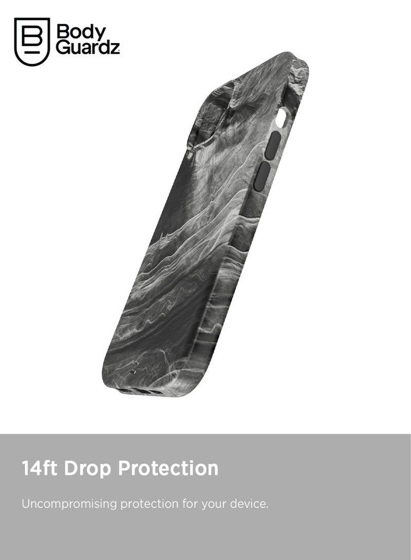 Bodyguardz غطاء هاتف آيفون 15 من كارفي ماربل متوافق مع ماغسيف مع حبل - أسود/أبيض - Image 3