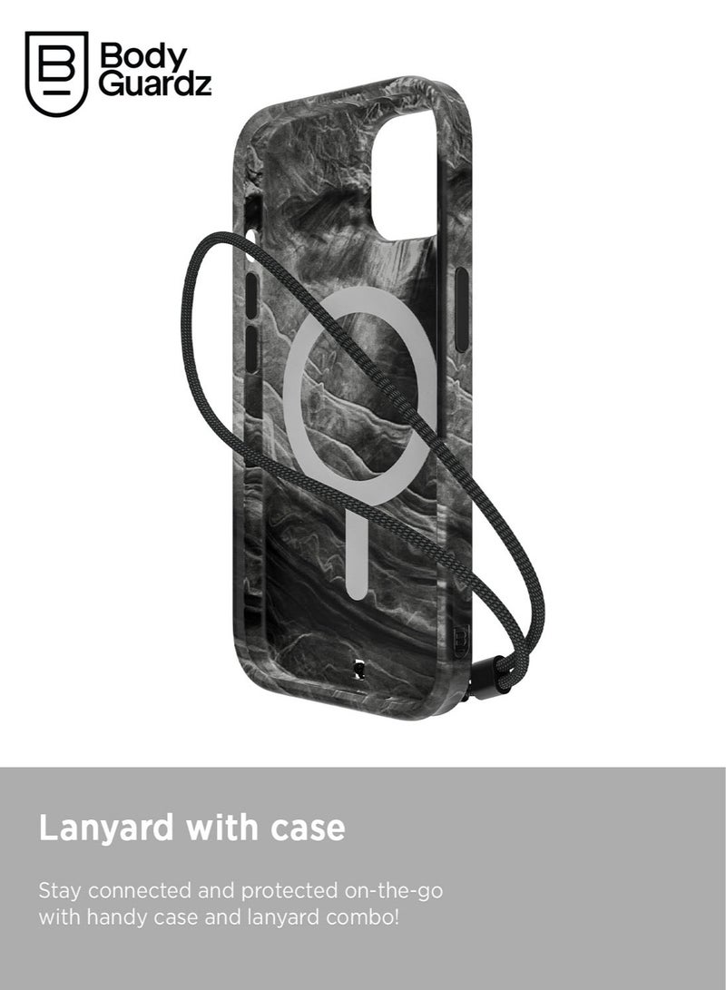 Bodyguardz غطاء هاتف آيفون 15 من كارفي ماربل متوافق مع ماغسيف مع حبل - أسود/أبيض - Image 2
