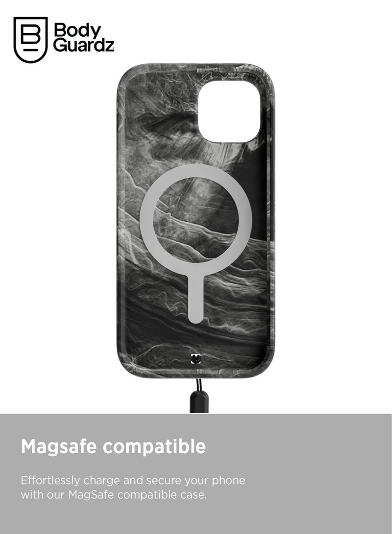 Bodyguardz غطاء هاتف آيفون 15 من كارفي ماربل متوافق مع ماغسيف مع حبل - أسود/أبيض - Image 4