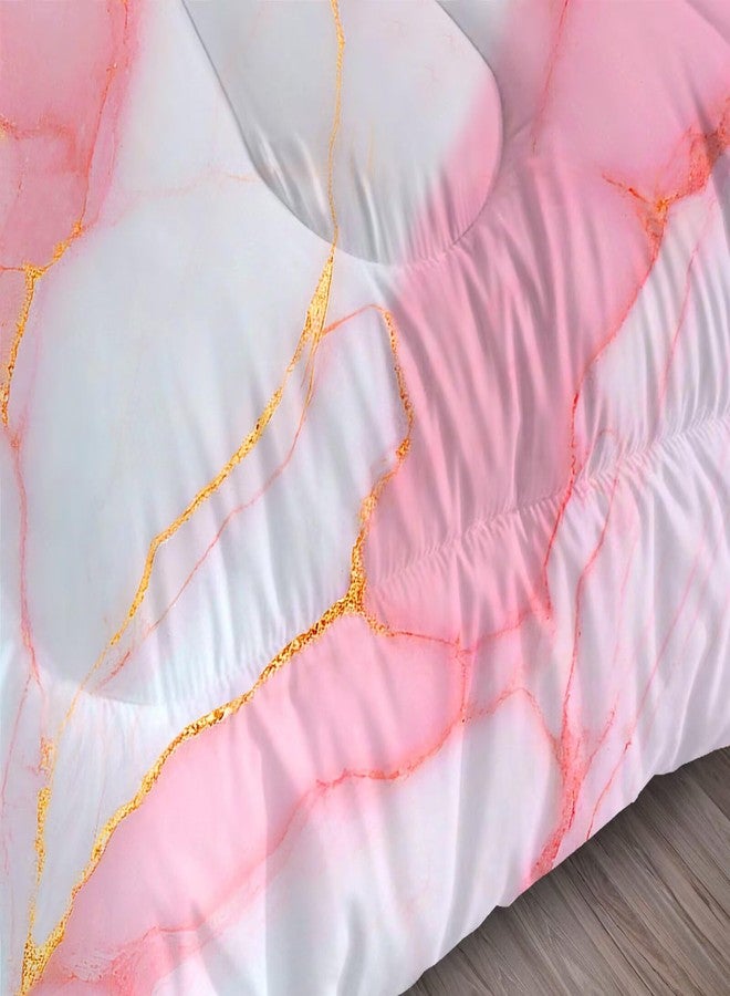 FUYEUN Pink Marble Bedding Set : Twin Size Gold Glitter Chic Comforter Set for Girls Teens Women Pastel Rock Texture Luxury Quilt 1 Comforter + 1 Pillow Case - Image 5