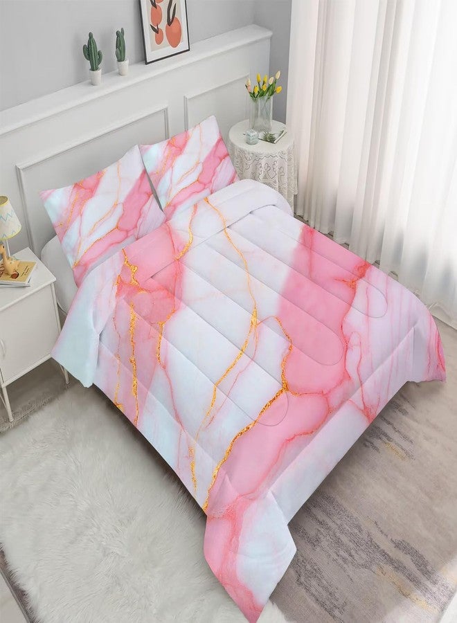 FUYEUN Pink Marble Bedding Set : Twin Size Gold Glitter Chic Comforter Set for Girls Teens Women Pastel Rock Texture Luxury Quilt 1 Comforter + 1 Pillow Case - Image 4