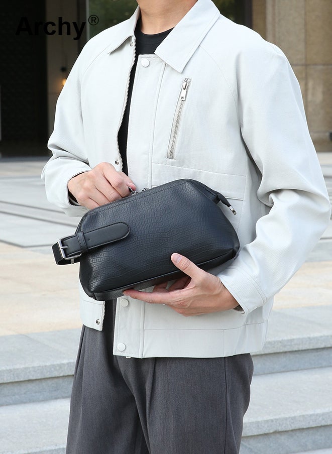 Archy Men's Croc-Textured Clutch Bag - Multi-Functional PU Leather Wristlet for Business/Travel, Waterproof & Slim with Card Slots - Image 4