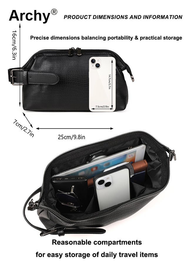 Archy Men's Croc-Textured Clutch Bag - Multi-Functional PU Leather Wristlet for Business/Travel, Waterproof & Slim with Card Slots - Image 5