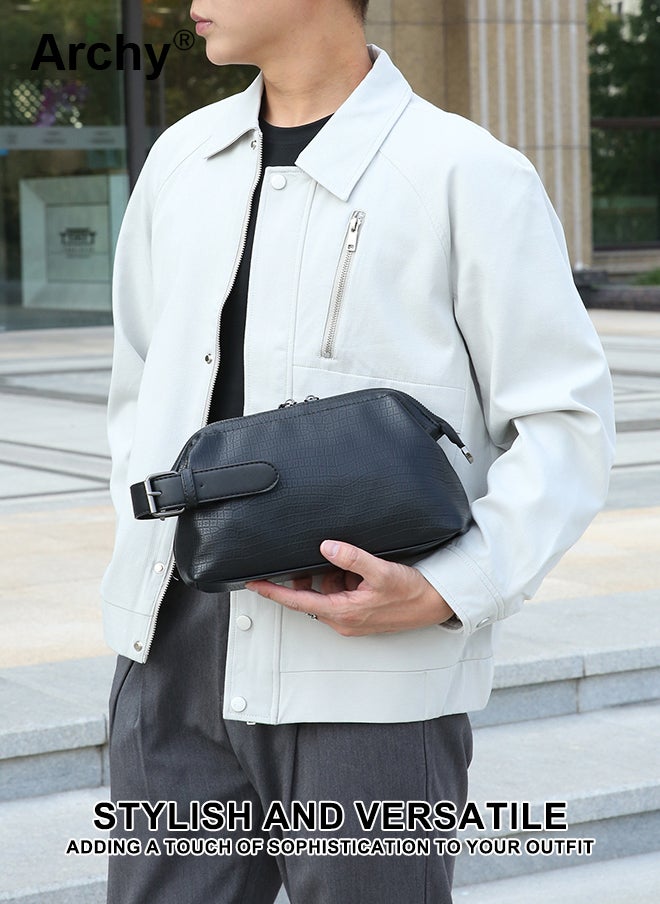 Archy Men's Croc-Textured Clutch Bag - Multi-Functional PU Leather Wristlet for Business/Travel, Waterproof & Slim with Card Slots - Image 2