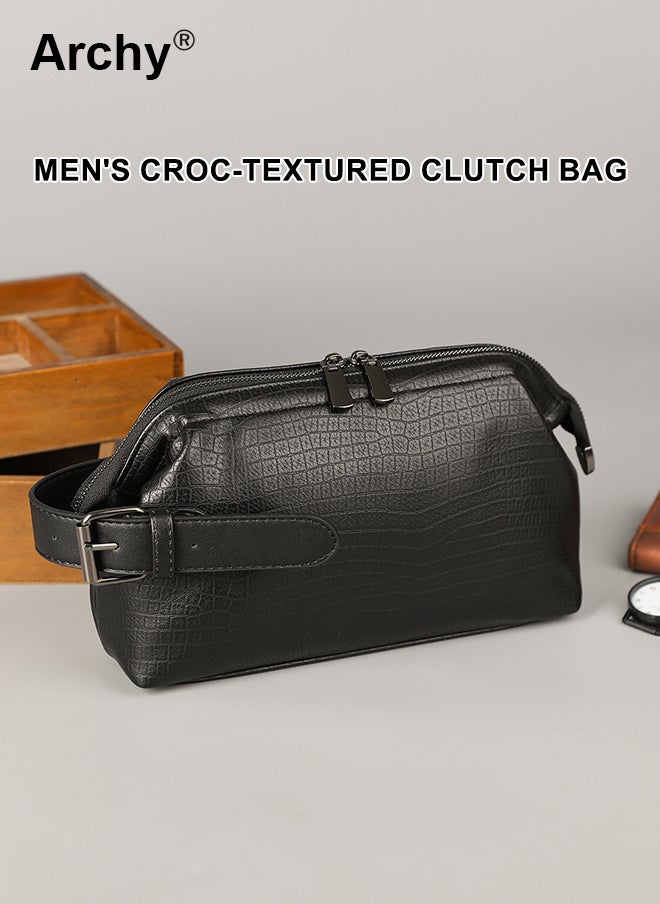 Archy Men's Croc-Textured Clutch Bag - Multi-Functional PU Leather Wristlet for Business/Travel, Waterproof & Slim with Card Slots - Image 1