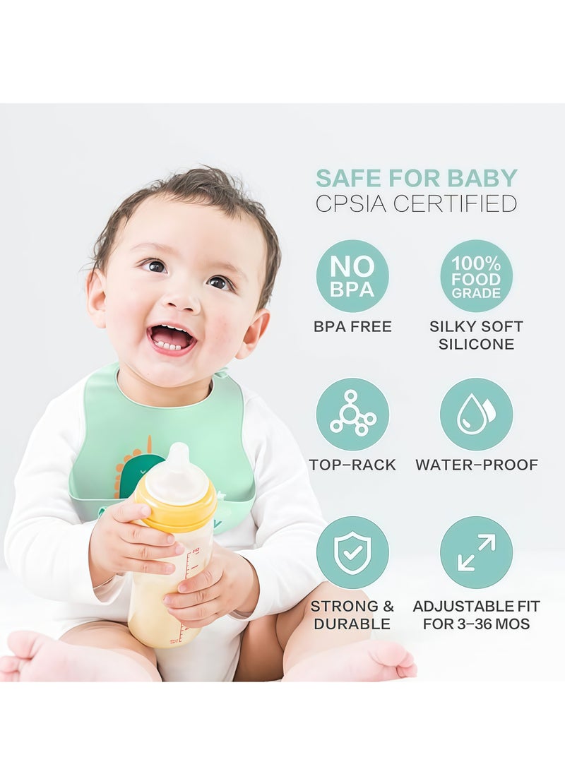 CIMIA Adjustable Silicone Baby Bibs with Leak-Proof Catcher Pocket, Waterproof & Stain-Resistant - Lightweight Durable Feeding Bibs for Newborns, Infants, Toddlers - Dishwasher Safe, Mess-Free Mealtime  - Image 4