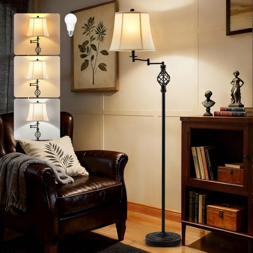 GyroVu Color Temperature Adjustable Floor lamp, Traditional 350° Adjustable Swing Arm Floor Lamp Vintage Pole lamp Farmhouse Lamp for Living Rooms & Offices, Rustic Standing Lamp for Bedroom Reading - Image 1