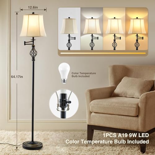 GyroVu Color Temperature Adjustable Floor lamp, Traditional 350° Adjustable Swing Arm Floor Lamp Vintage Pole lamp Farmhouse Lamp for Living Rooms & Offices, Rustic Standing Lamp for Bedroom Reading - Image 2