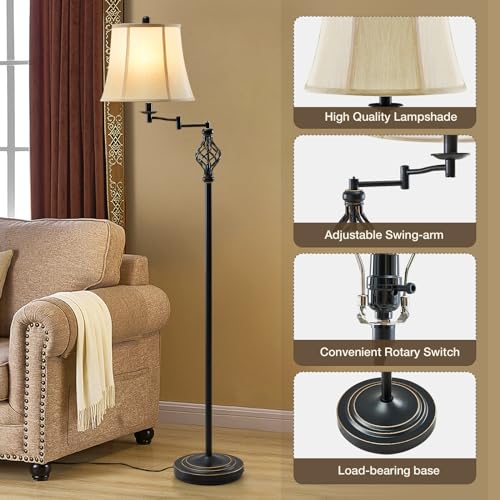 GyroVu Color Temperature Adjustable Floor lamp, Traditional 350° Adjustable Swing Arm Floor Lamp Vintage Pole lamp Farmhouse Lamp for Living Rooms & Offices, Rustic Standing Lamp for Bedroom Reading - Image 3