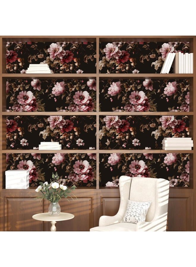 Laatse Black Floral Wallpaper Peel and Stick Pink Peony Vintage Flowers with Dark Brown Leaf Vinyl Self Adhesive Removable Contact Paper Wall Mural for Bedroom Walls Living Room Cabinets Decor 17.5" x 118" - Image 4