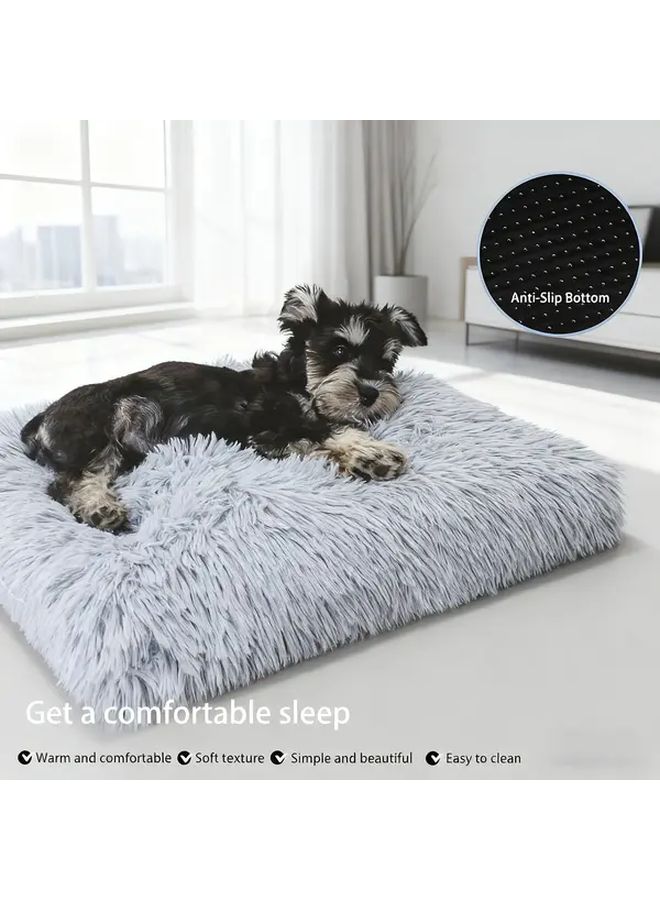 Medium Pet Bed Light Grey Thickened Lining Plush Soft Easy Clean Indoor Outdoor - Image 2