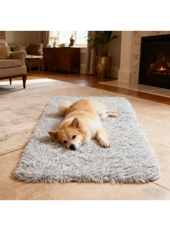 Medium Pet Bed Light Grey Thickened Lining Plush Soft Easy Clean Indoor Outdoor - Image 1