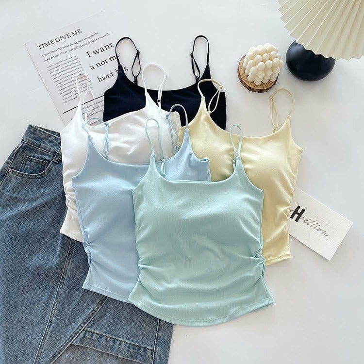 213 Rayon Camisole Seamless Pleated Suspenders Vest With Chest Pad Summer Girls Wear Small Suspenders Inside And Outside - Image 4