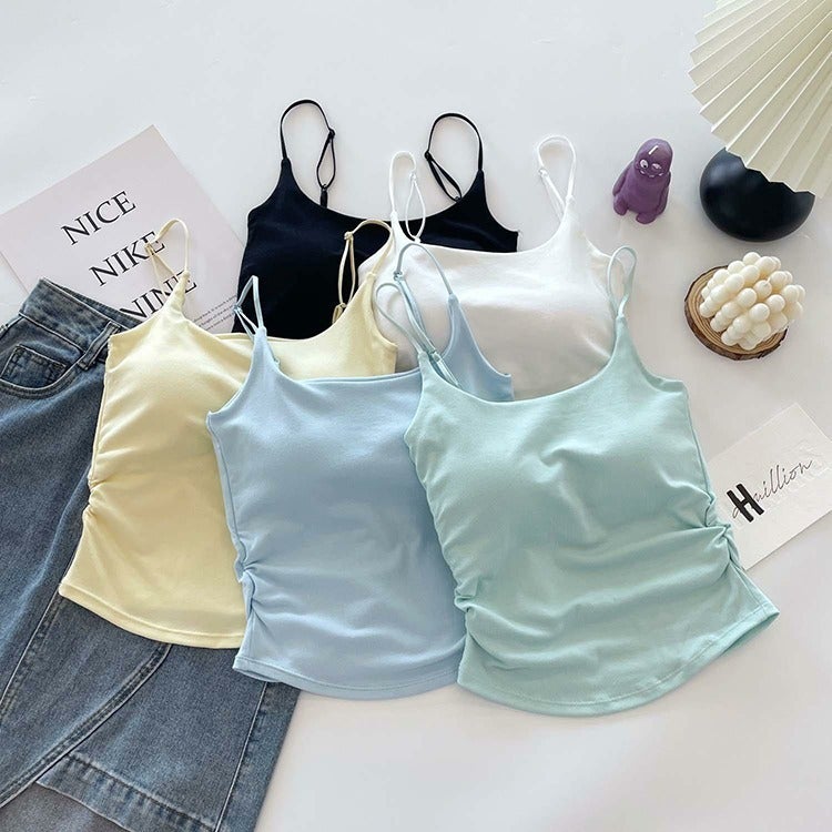 213 Rayon Camisole Seamless Pleated Suspenders Vest With Chest Pad Summer Girls Wear Small Suspenders Inside And Outside - Image 5