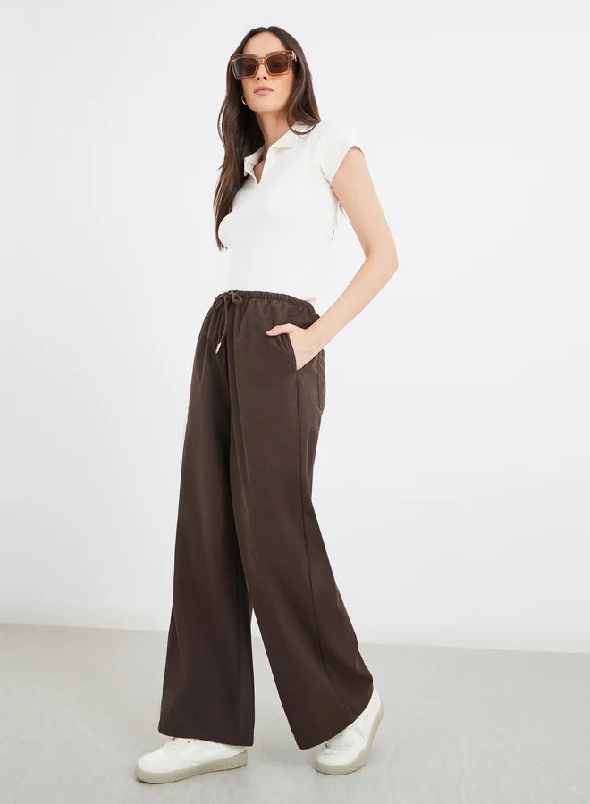 Styli Styli Coffee Brown Drawstring Relaxed Fit Trousers