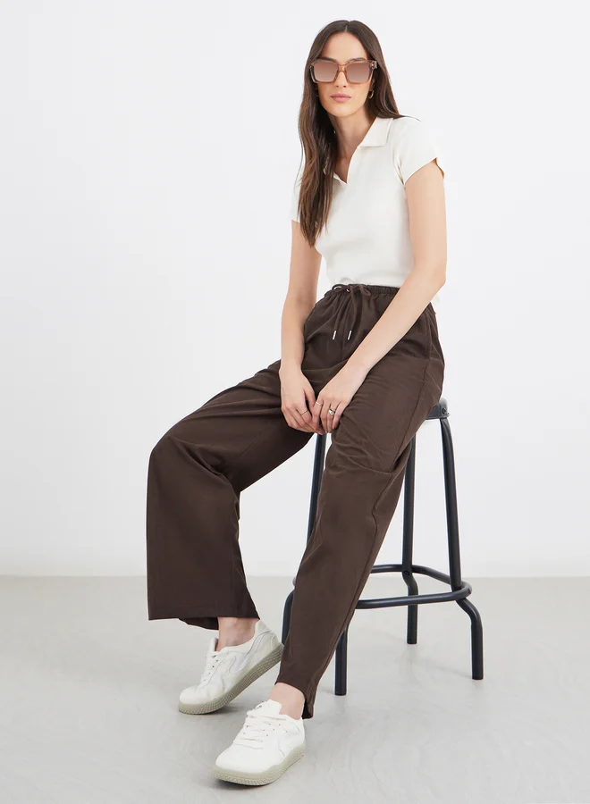 Styli Styli Coffee Brown Drawstring Relaxed Fit Trousers