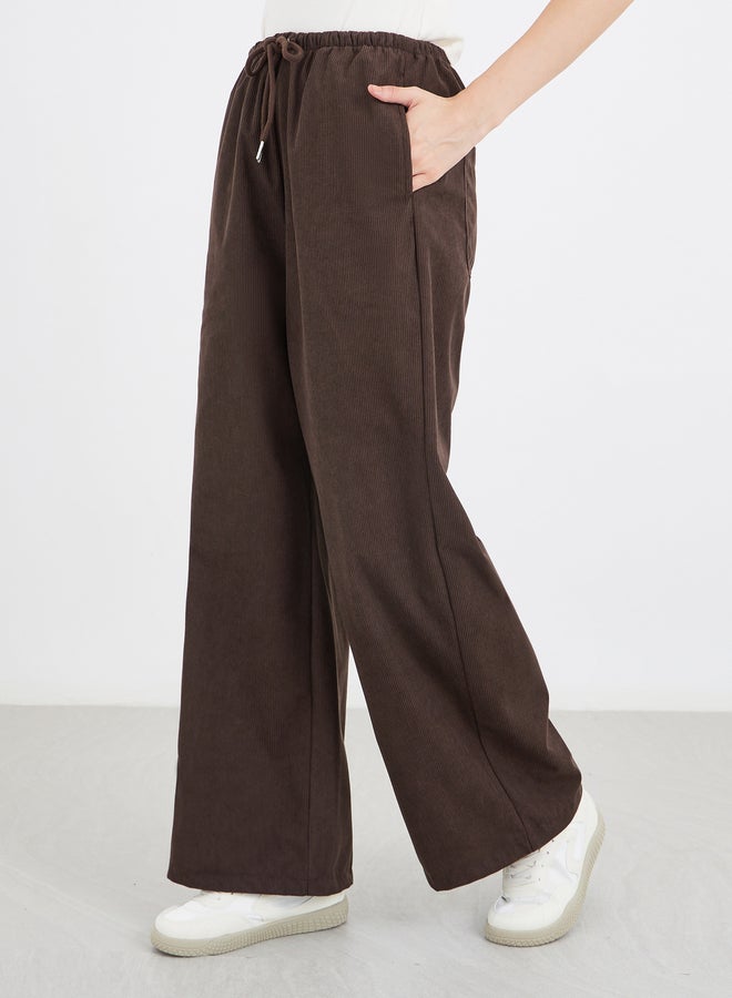 ستايلي بنطلون ستايلي بني مريح بخصر مطاطي - Image 3