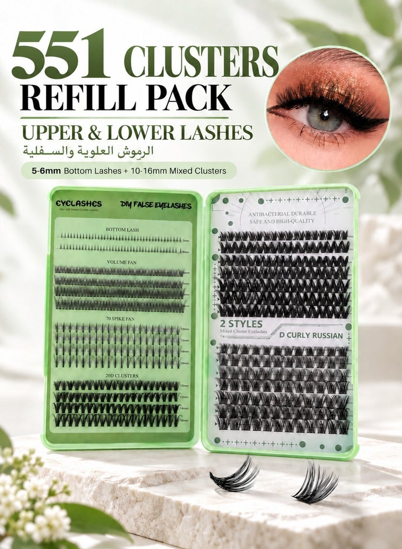 CMAYOME DIY Clusters Lash Book, 551 Pcs Wispy Fluffy Individual Lash Clusters Refill Pack, 10-16mm Mixed Length Natural D Curl False Eyelashes with 5-6mm Bottom Lashes, Upper & Lower Lash Clusters, Daily Comfort Cluster Lashes - Image 2