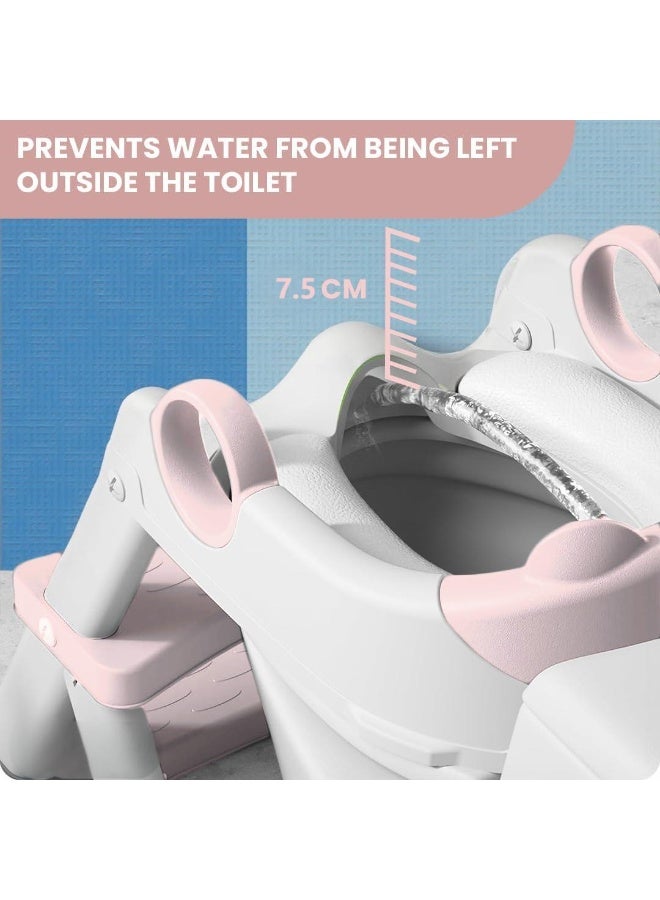 DUNISO مقعد تدريب الحمام مع سلم، مقعد تدريب الحمام القابل للتعديل مع خطوات، مقعد تواليت للأطفال مع خطوة ودواسة وحماية من الرش ووسادة PVC مقاومة للماء، مضاد للانزلاق، خفيف الوزن، للأولاد والبنات - Image 4