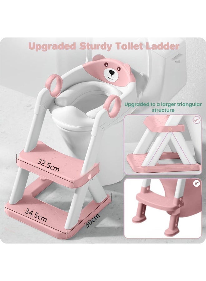 DUNISO مقعد تدريب الحمام مع سلم، مقعد تدريب الحمام القابل للتعديل مع خطوات، مقعد تواليت للأطفال مع خطوة ودواسة وحماية من الرش ووسادة PVC مقاومة للماء، مضاد للانزلاق، خفيف الوزن، للأولاد والبنات - Image 3