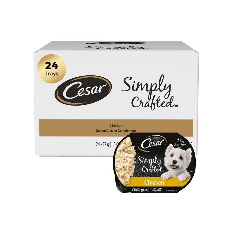 Cesar Simply Crafted Adult Wet Dog Food Toppers for Dry Food, Chicken, 1.3 oz Tubs, 24 Count - Image 1