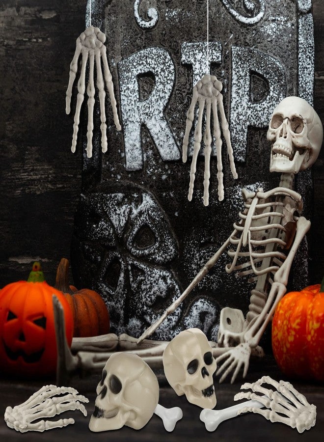 Woanger 32 Pieces Halloween Skull Decor Mini Skull Props Sets, Mini Plastic Skeleton Head and Hands Plastic Bones Skeleton Costume Bones for Halloween Party Photo Prop(Classic) - Image 5