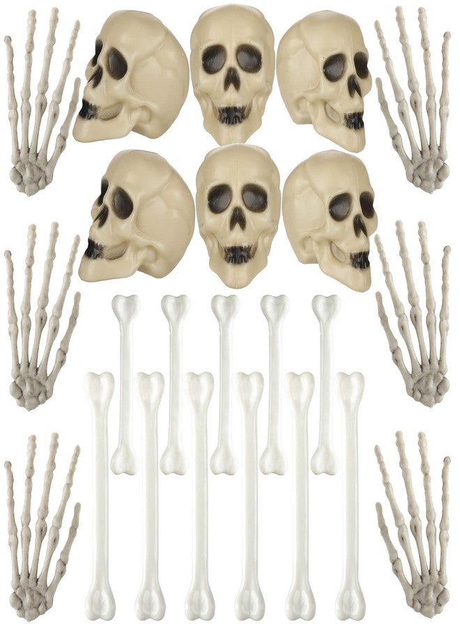 Woanger 32 Pieces Halloween Skull Decor Mini Skull Props Sets, Mini Plastic Skeleton Head and Hands Plastic Bones Skeleton Costume Bones for Halloween Party Photo Prop(Classic) - Image 1