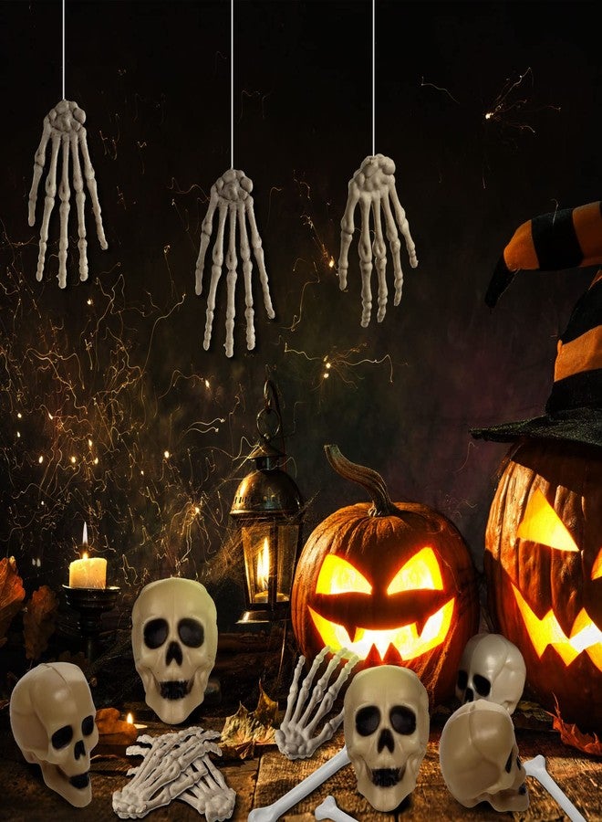 Woanger 32 Pieces Halloween Skull Decor Mini Skull Props Sets, Mini Plastic Skeleton Head and Hands Plastic Bones Skeleton Costume Bones for Halloween Party Photo Prop(Classic) - Image 2