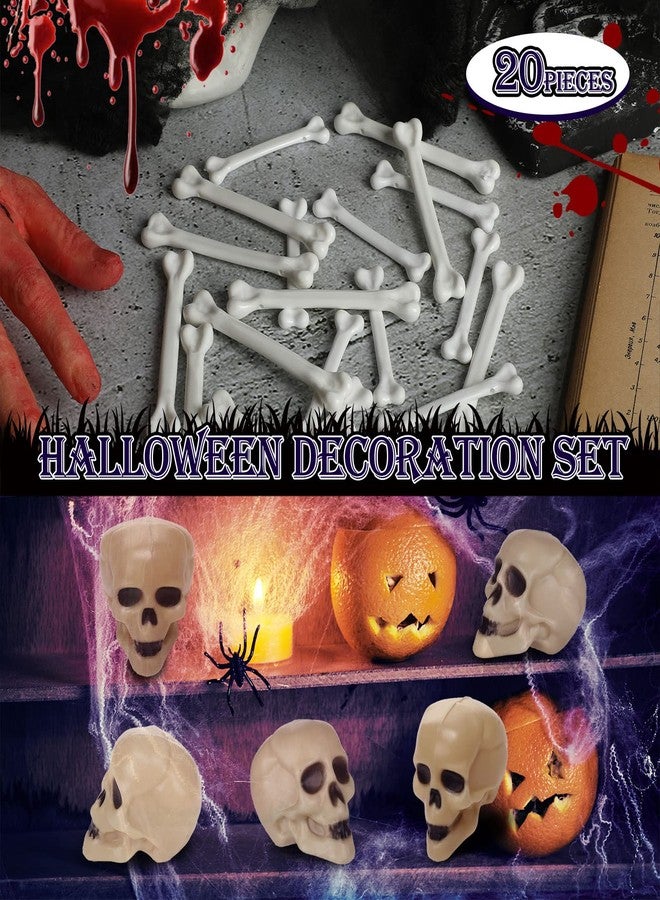 Woanger 32 Pieces Halloween Skull Decor Mini Skull Props Sets, Mini Plastic Skeleton Head and Hands Plastic Bones Skeleton Costume Bones for Halloween Party Photo Prop(Classic) - Image 3