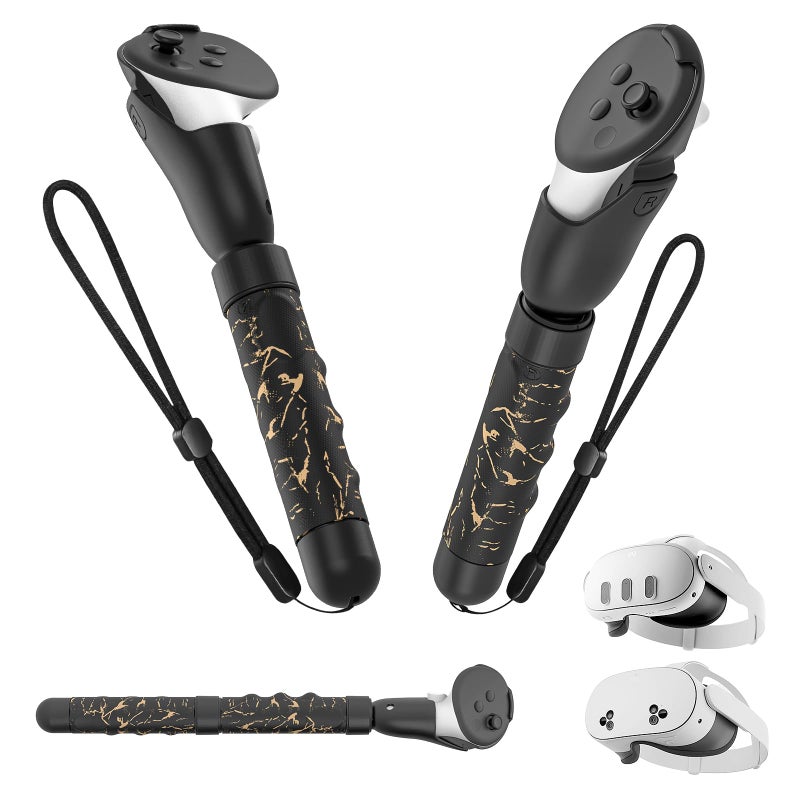 Rechale Upgraded Controller Extensions Gorilla Tag Long Arms for Meta Quest 3SQuest 3 Beat Saber Handles Golf Club Attachment VR Sticks Controller Grips for Quest 3S3 VR Gaming UG Accessories Black Gold - Image 2