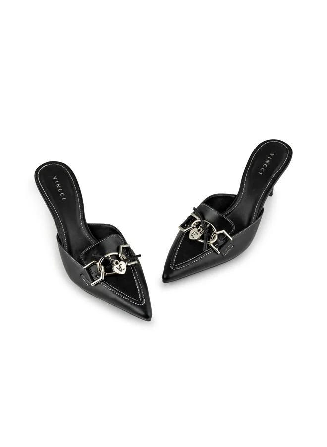 Vincci Black Women Pointed-toe Mid Heel Sandals for Women | Best Price UAE