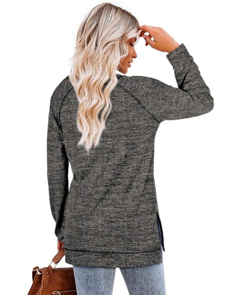 Aokosor Shirts for Women 2025 Casual Sweaters Split Hem Long Torso Fall Tunic Sweatshirt Workout Dark Grey L - Image 5