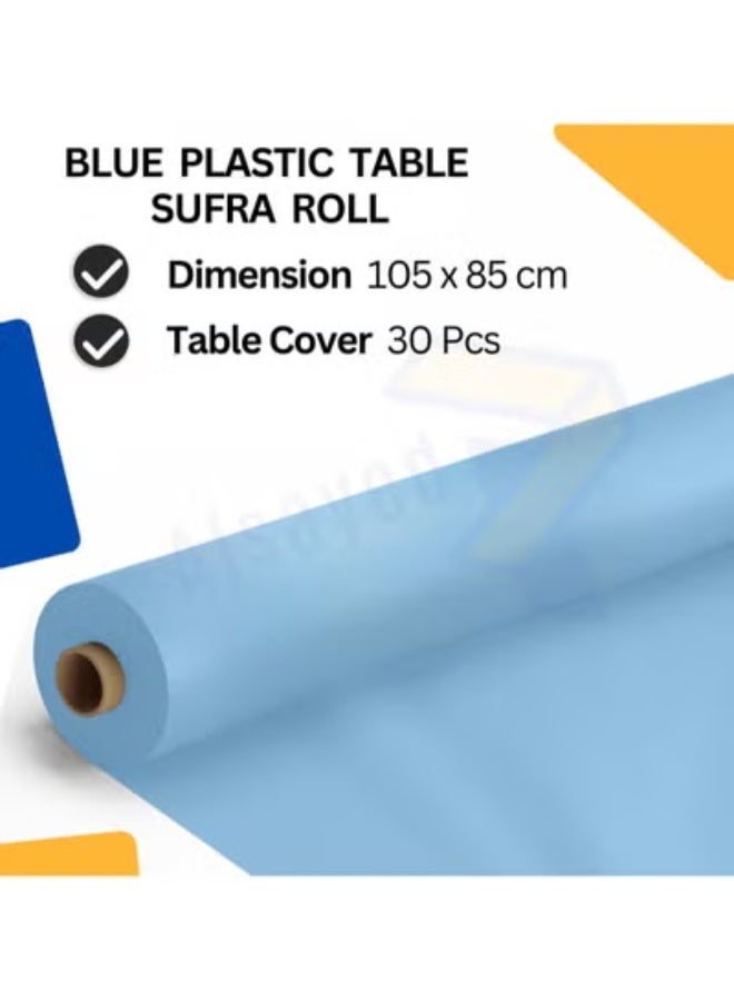 AlsayedP 30 Pcs Sufra Roll Blue Plastic Table Cover Roll 105 * 85 cm Disposable Table Cloth for Picnic, Party, Banquet, Birthdays, Weddings (Blue 30pcs) - Image 3