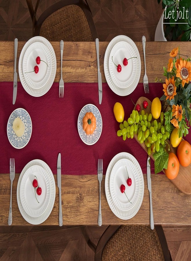 Letjolt Burgundy Table Runner 72 Inches Rustic Farmhouse Table Runner Dark Red Cotton Runner Plain Table Decor - Image 2