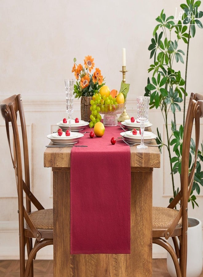 Letjolt Burgundy Table Runner 72 Inches Rustic Farmhouse Table Runner Dark Red Cotton Runner Plain Table Decor - Image 3
