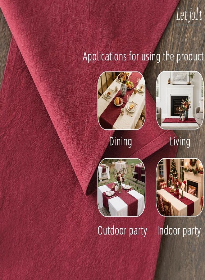 Letjolt Burgundy Table Runner 72 Inches Rustic Farmhouse Table Runner Dark Red Cotton Runner Plain Table Decor - Image 5