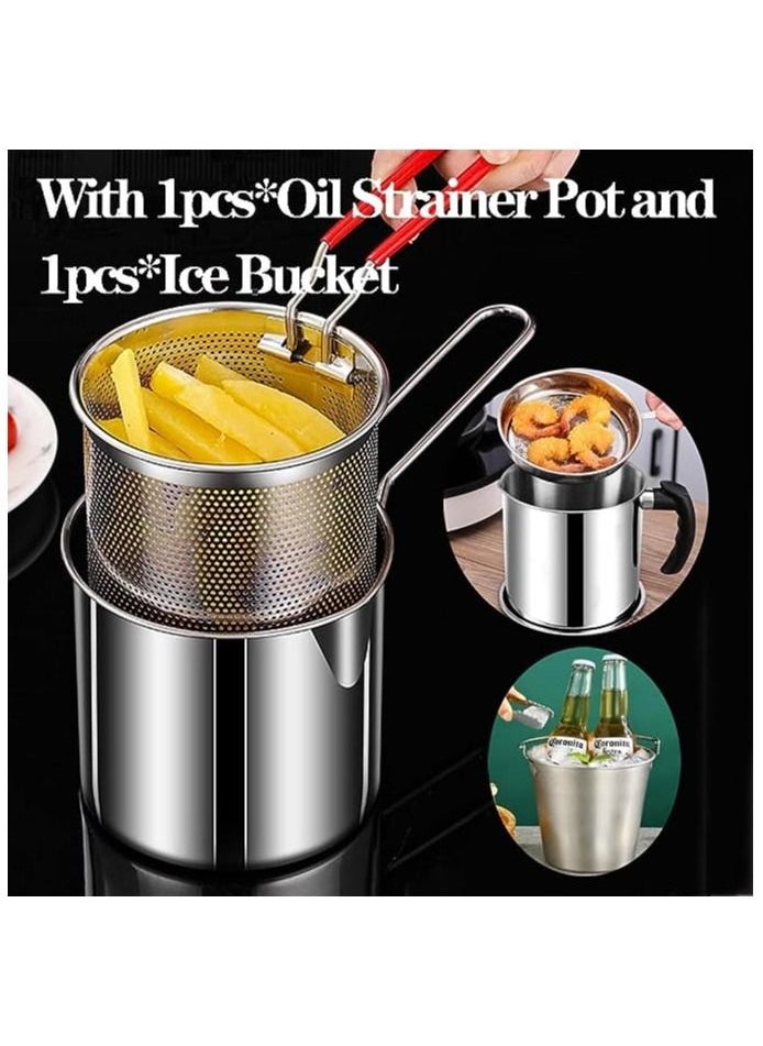 Generic - Deep Fryer Pot Stainless Steel Frying Pan with Strainer Basket and Handle,Tempura Fish Shrimp Chicken Fryer Deep Frying Pot - Image 1