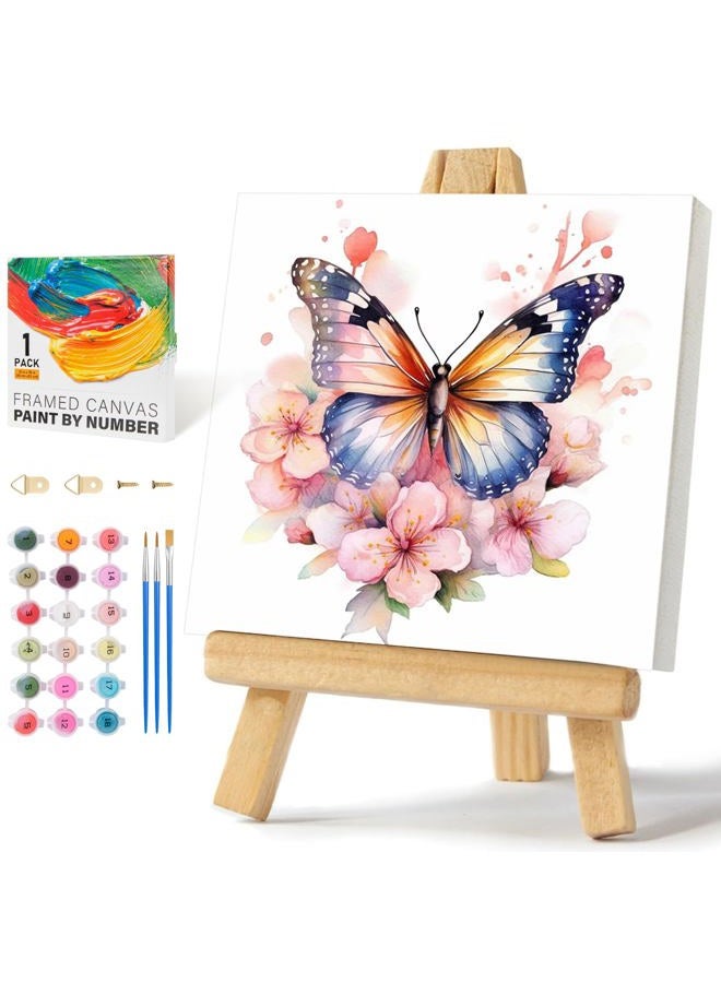 Offito Framed Paint by Numbers Kit for Adults Beginners & Kids Ages 8-12, Butterfly Flowers Acrylic Easy Paint by Number with Frame, Paint by Number Kits on Canvas Framed (10 * 10 Inch, without Easel) - Image 1
