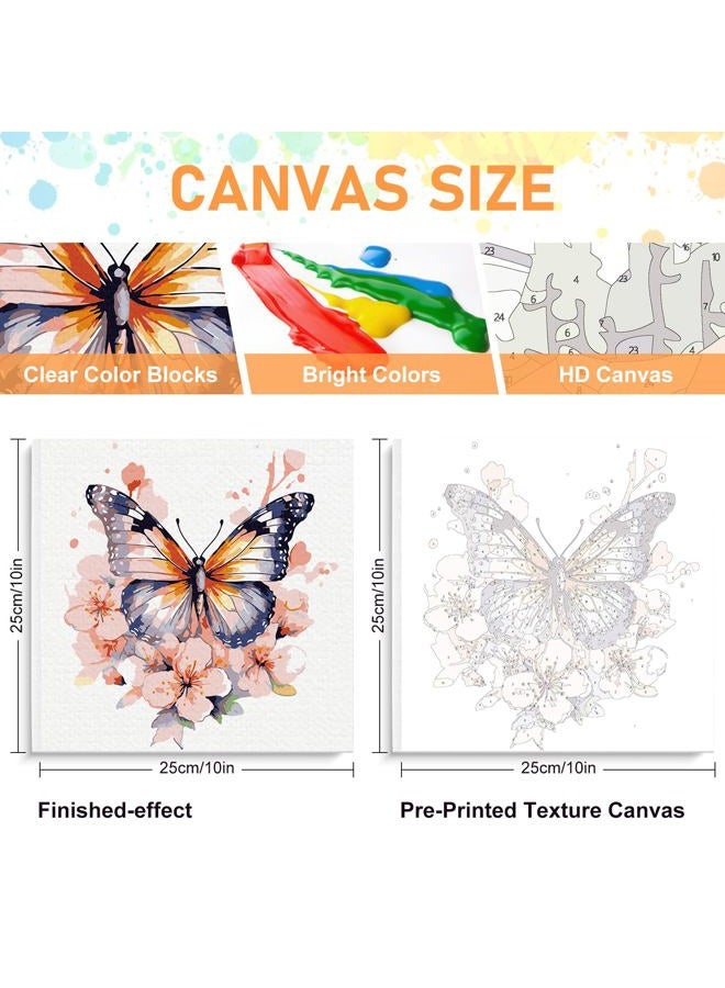 Offito Framed Paint by Numbers Kit for Adults Beginners & Kids Ages 8-12, Butterfly Flowers Acrylic Easy Paint by Number with Frame, Paint by Number Kits on Canvas Framed (10 * 10 Inch, without Easel) - Image 2